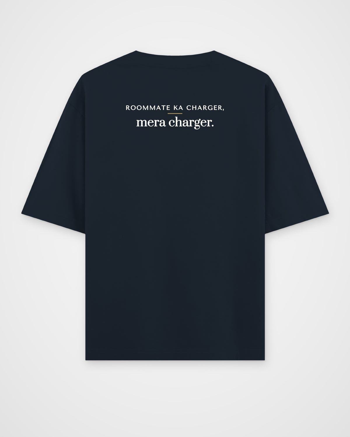 Navy Blue oversized t-shirt, back view with one large print – digital mockup