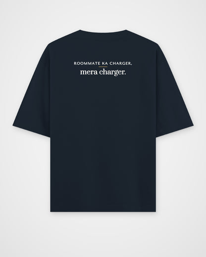 Navy Blue oversized t-shirt, back view with one large print – digital mockup