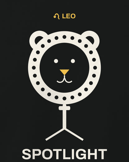 Black regular fit t-shirt, close-up of the Leo Zodiac Ring Light back print