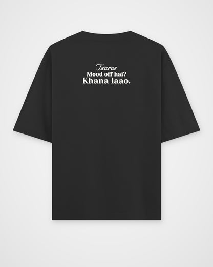 Black oversized t-shirt, back view with one large print – digital mockup