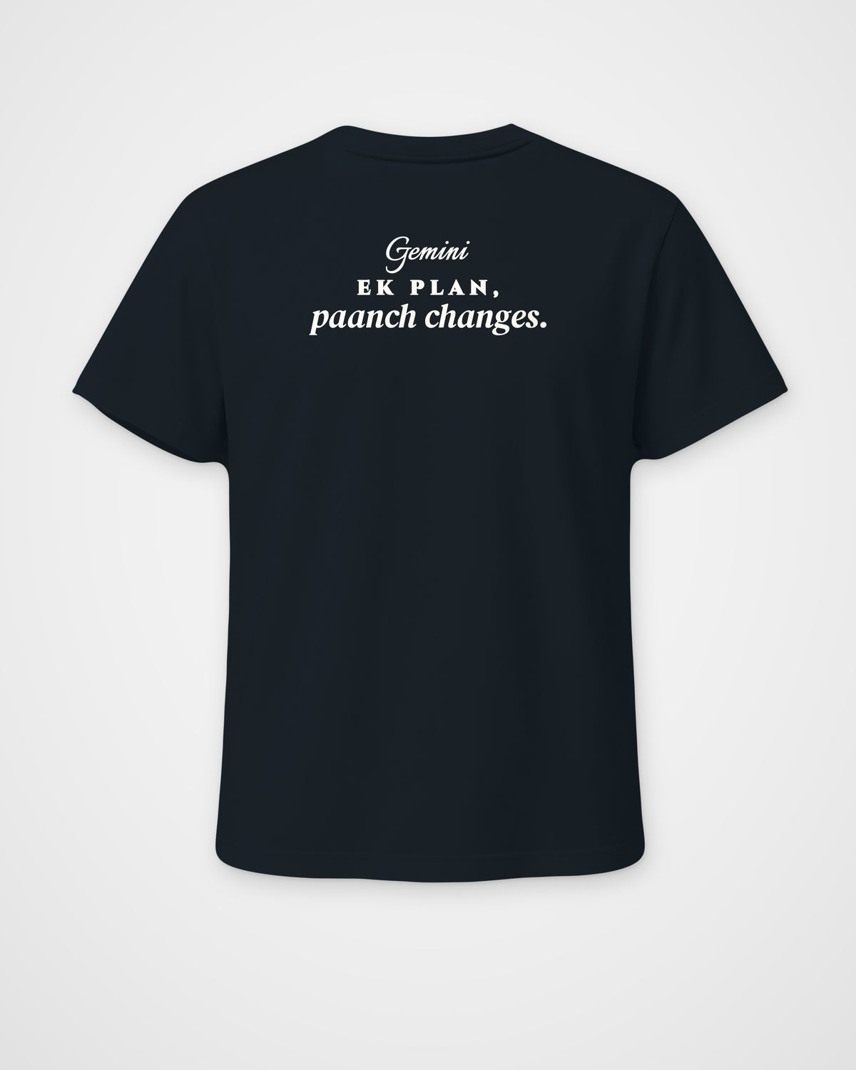 Navy Blue regular fit t-shirt, back view with one large print – digital mockup