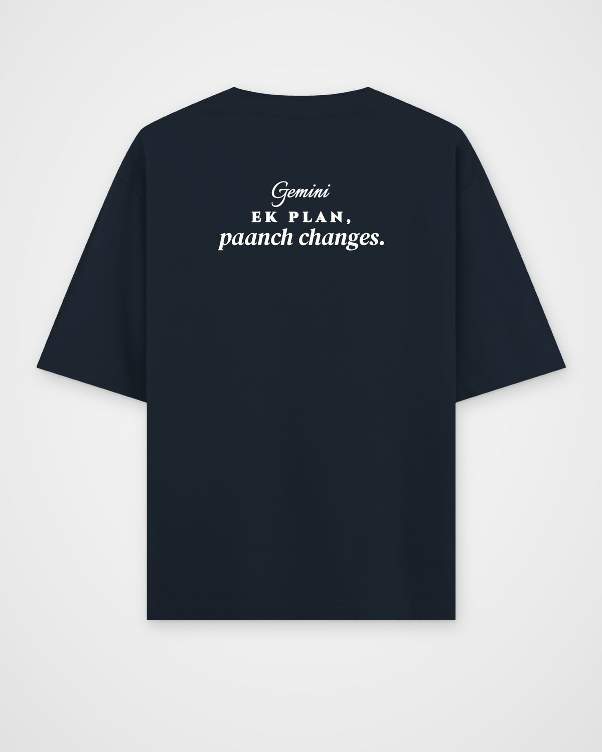 Navy Blue oversized t-shirt, back view with one large print – digital mockup