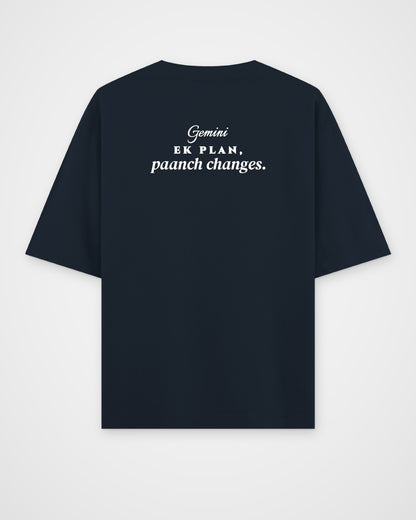 Navy Blue oversized t-shirt, back view with one large print – digital mockup