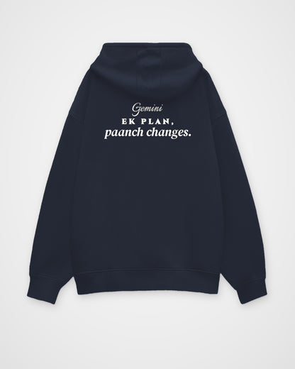 Navy Blue oversized hoodie, back view with one large print – digital mockup