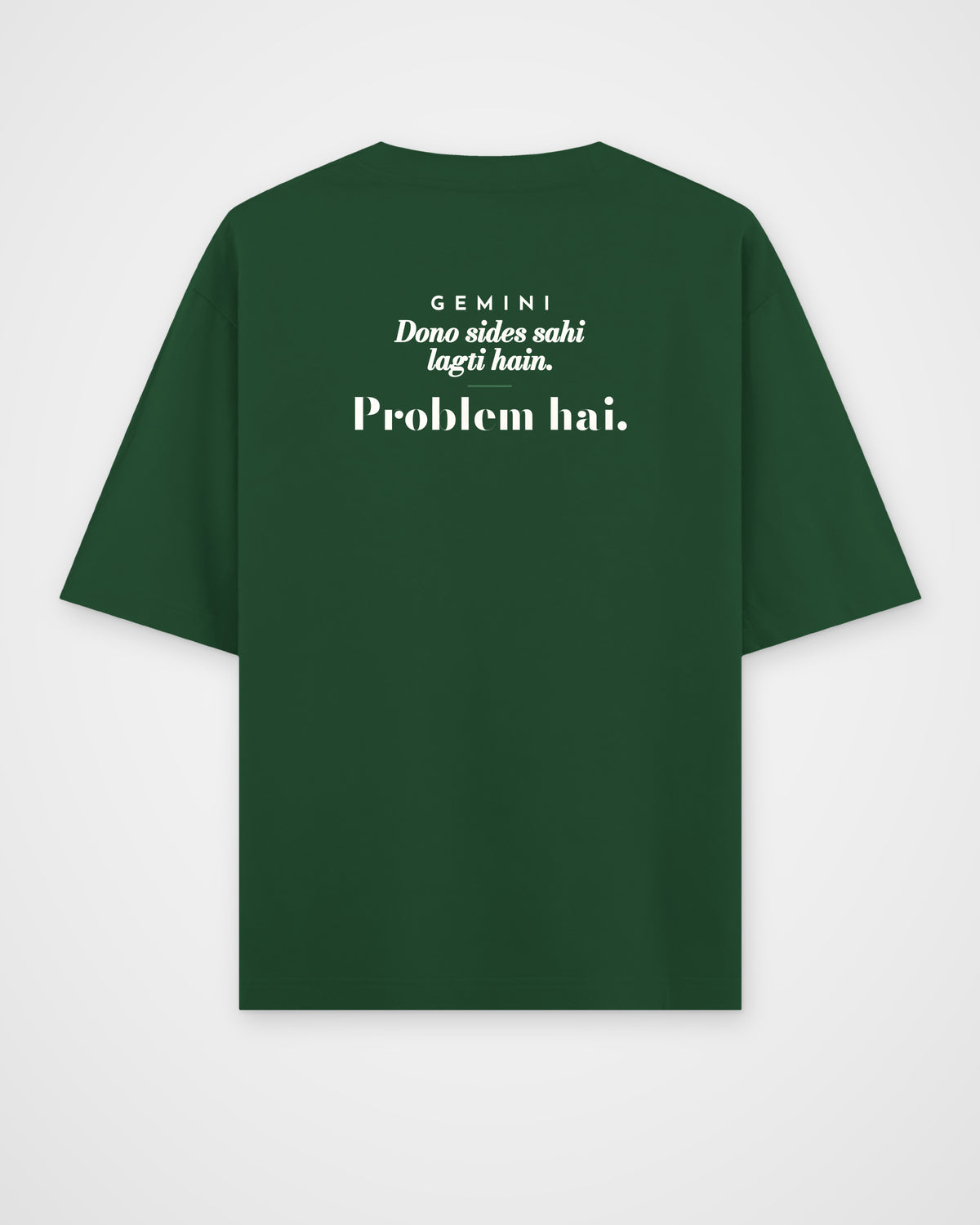 Bottle Green oversized t-shirt, back view with one large print – digital mockup