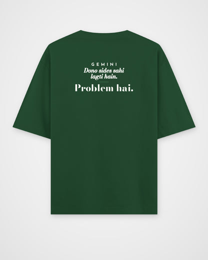 Bottle Green oversized t-shirt, back view with one large print – digital mockup