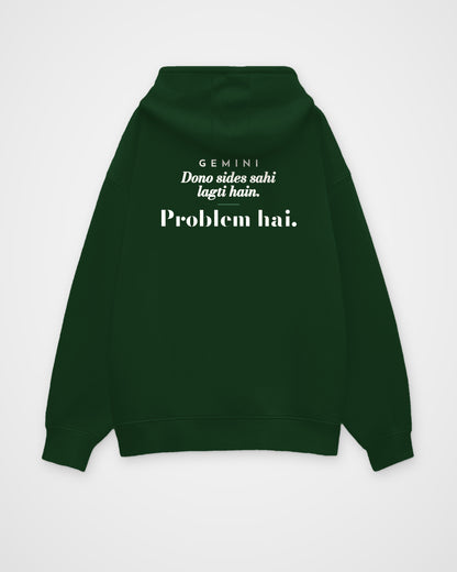 Bottle Green oversized hoodie, back view with one large print – digital mockup