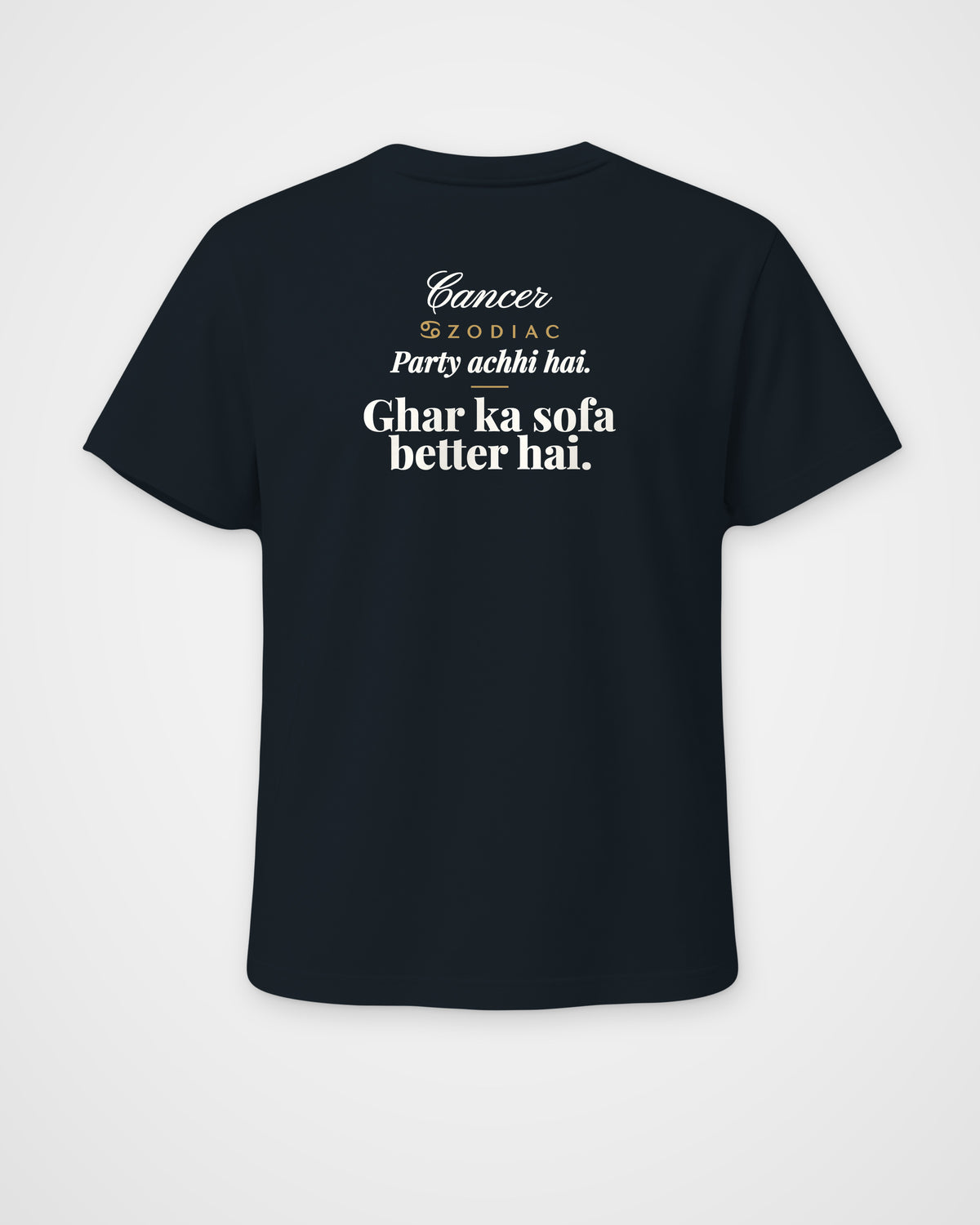 Navy Blue regular fit t-shirt, back view with one large print – digital mockup