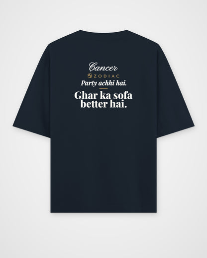 Navy Blue oversized t-shirt, back view with one large print – digital mockup