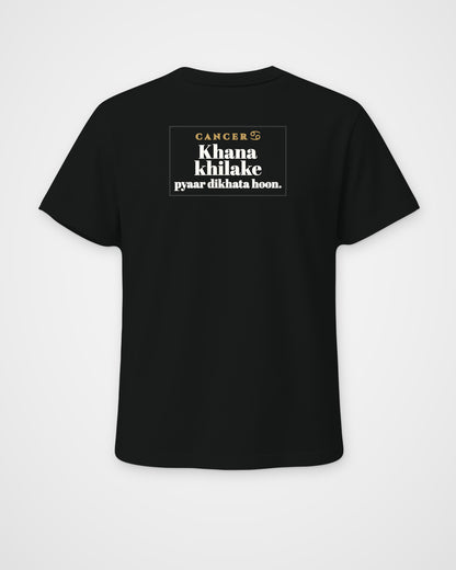 Black regular fit t-shirt, back view with one large print – digital mockup