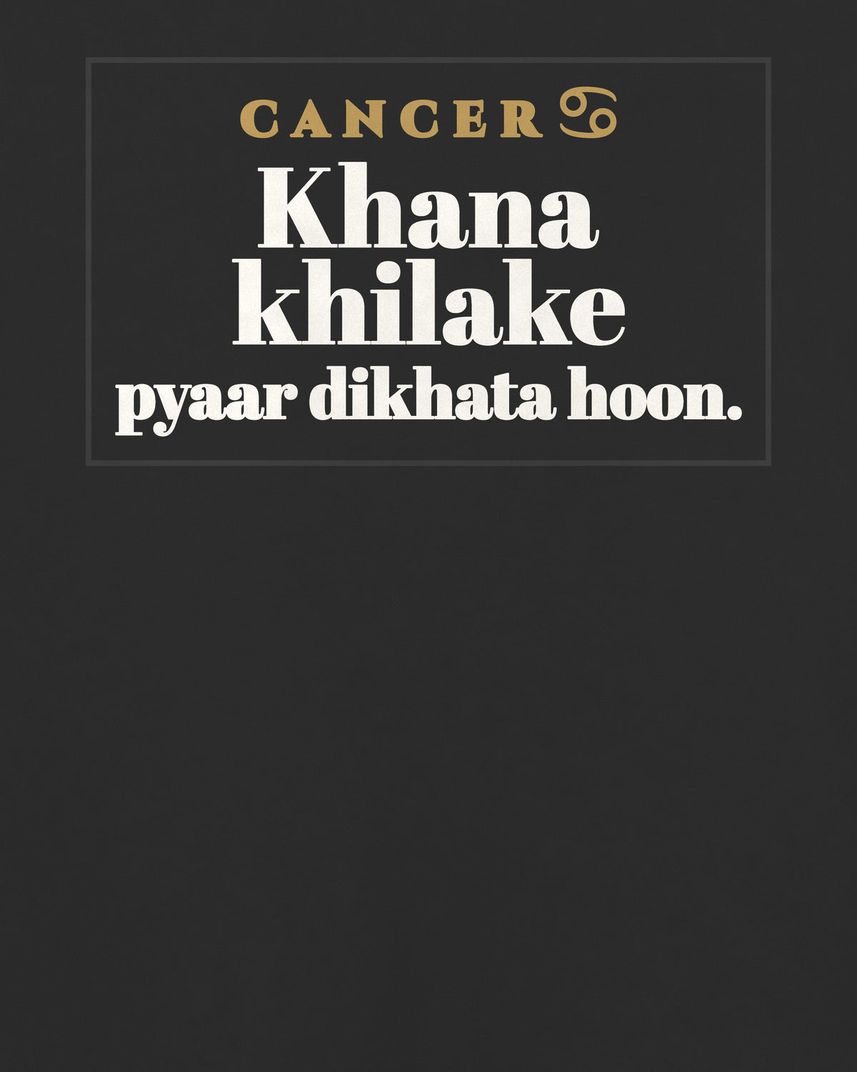 Black oversized t-shirt, close-up of the back print reading Khana khilake pyaar dikhata hoon – digital mockup