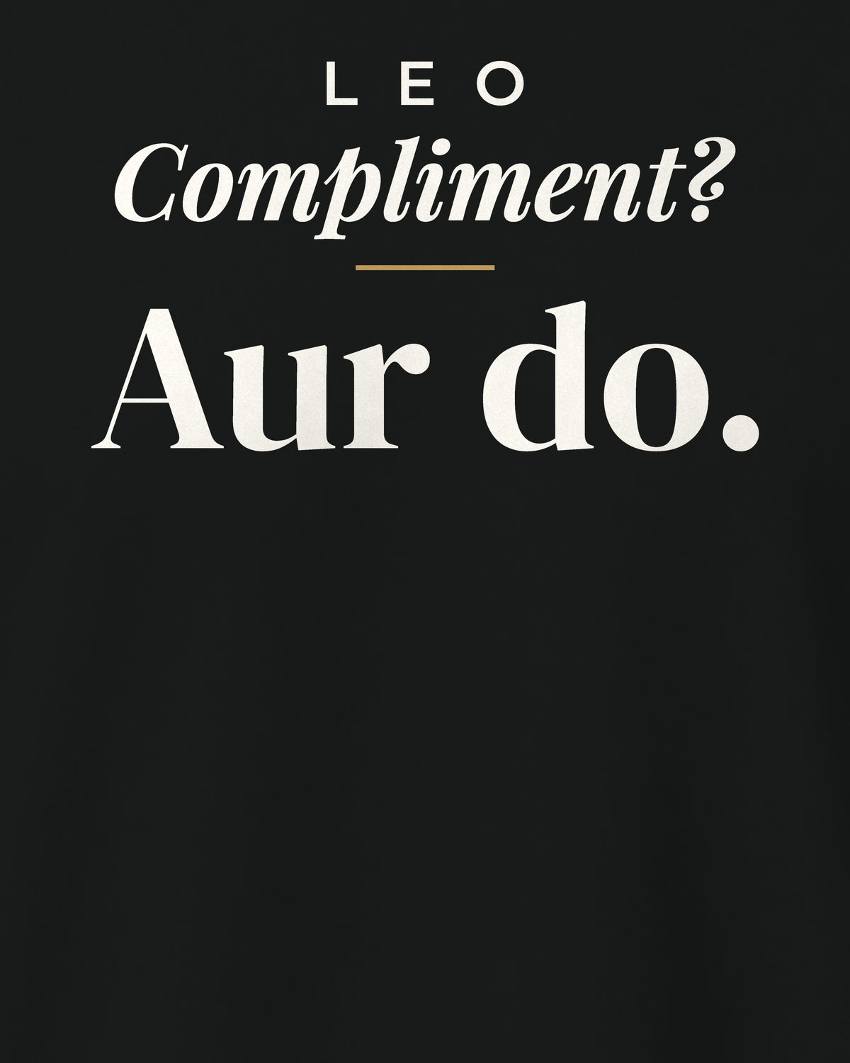 Black regular fit t-shirt, close-up of the back print reading Compliment? Aur do – digital mockup
