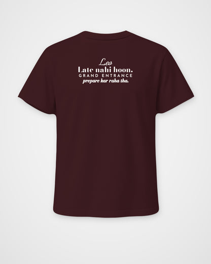 Maroon regular fit t-shirt, back view with one large print – digital mockup