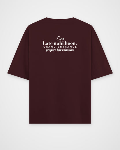 Maroon oversized t-shirt, back view with one large print – digital mockup