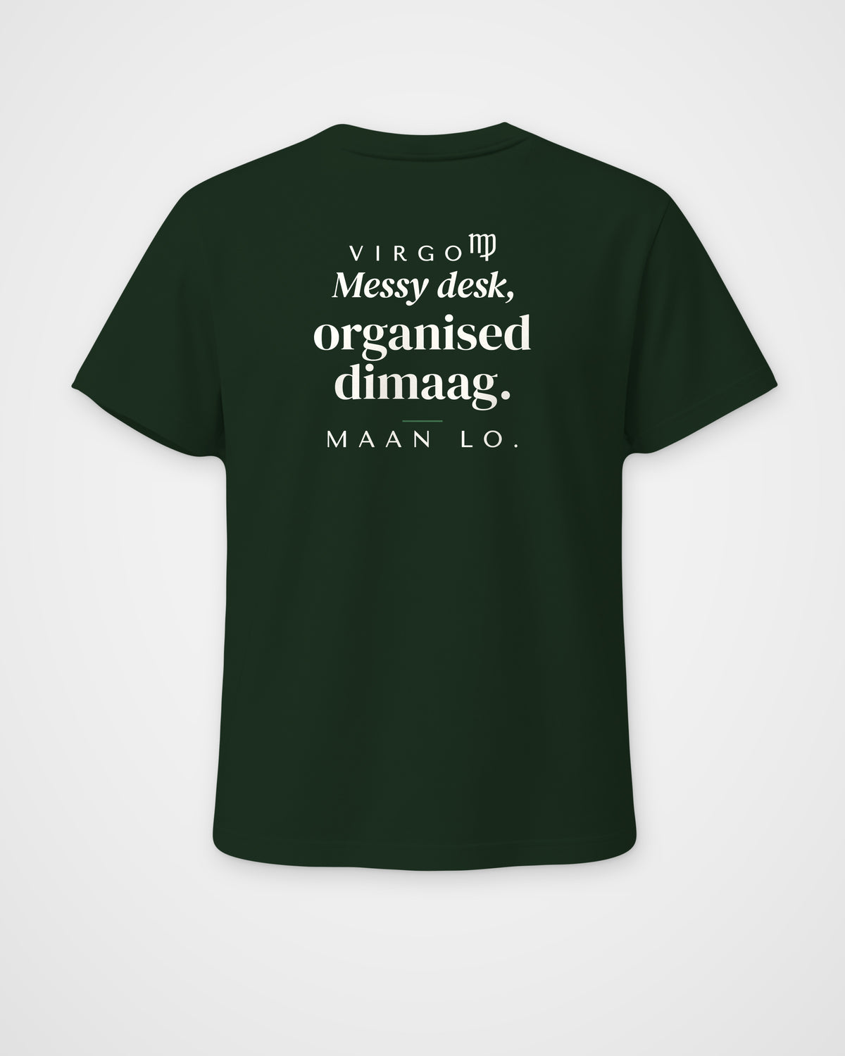 Bottle Green regular fit t-shirt, full back view with one large Virgo print
