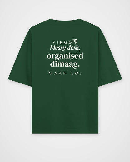 Bottle Green oversized t-shirt, full back view with one large Virgo print