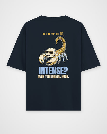 Navy oversized t-shirt, full back view with one large Scorpio print