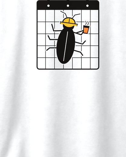 White Oversized T-Shirt – Hard Hat Bug Line Art Back Print – Unisex, detail
