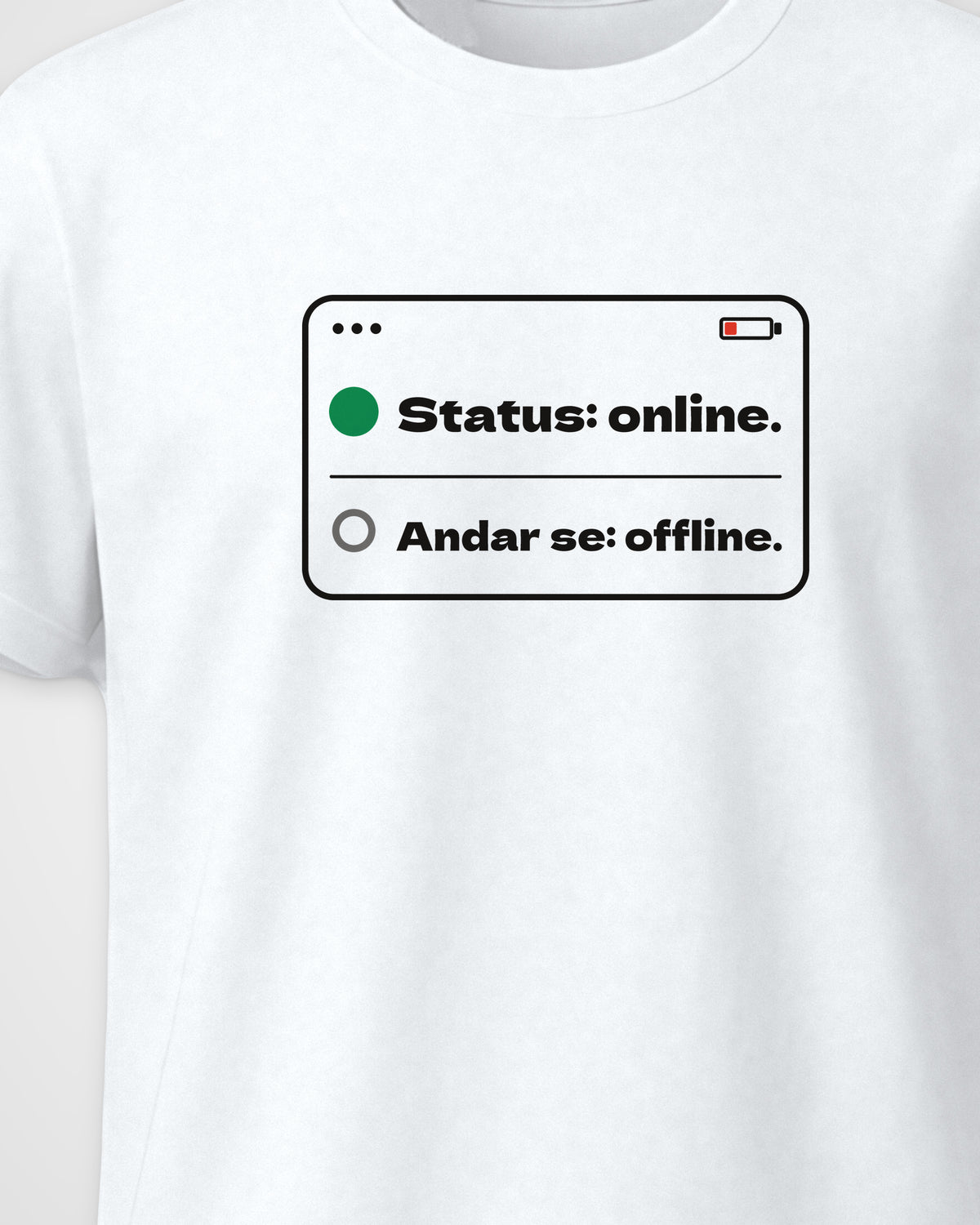 White Regular Fit T-Shirt – Online Offline Graphic Front Print, detail