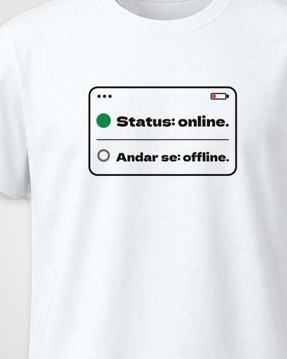 White Regular Fit T-Shirt – Online Offline Graphic Front Print, detail