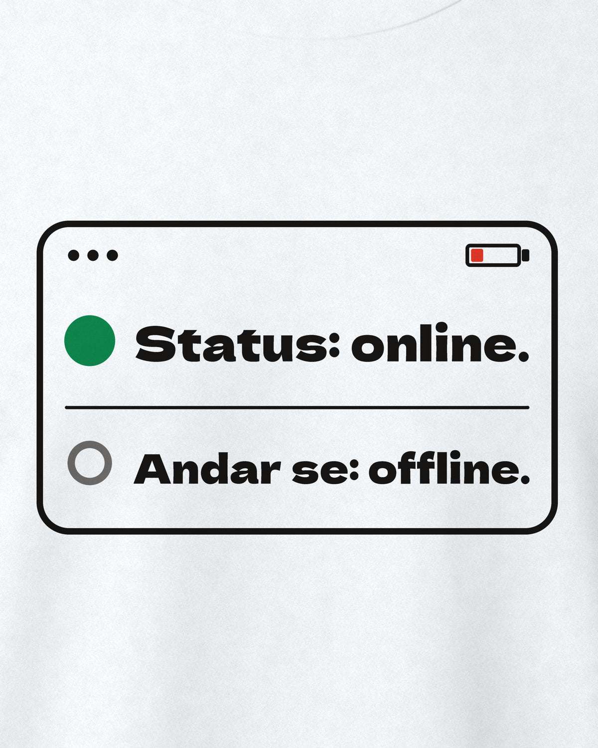 White Regular Fit T-Shirt – Online Offline Graphic Front Print, close-up