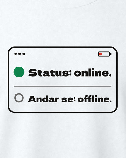 White Regular Fit T-Shirt – Online Offline Graphic Front Print, close-up