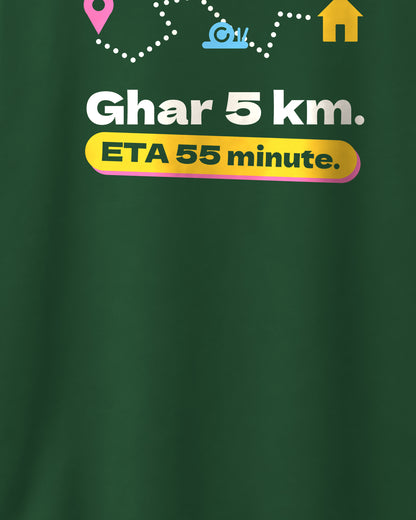 Bottle Green Oversized T-Shirt – Traffic Graphic Back Print – Unisex, detail