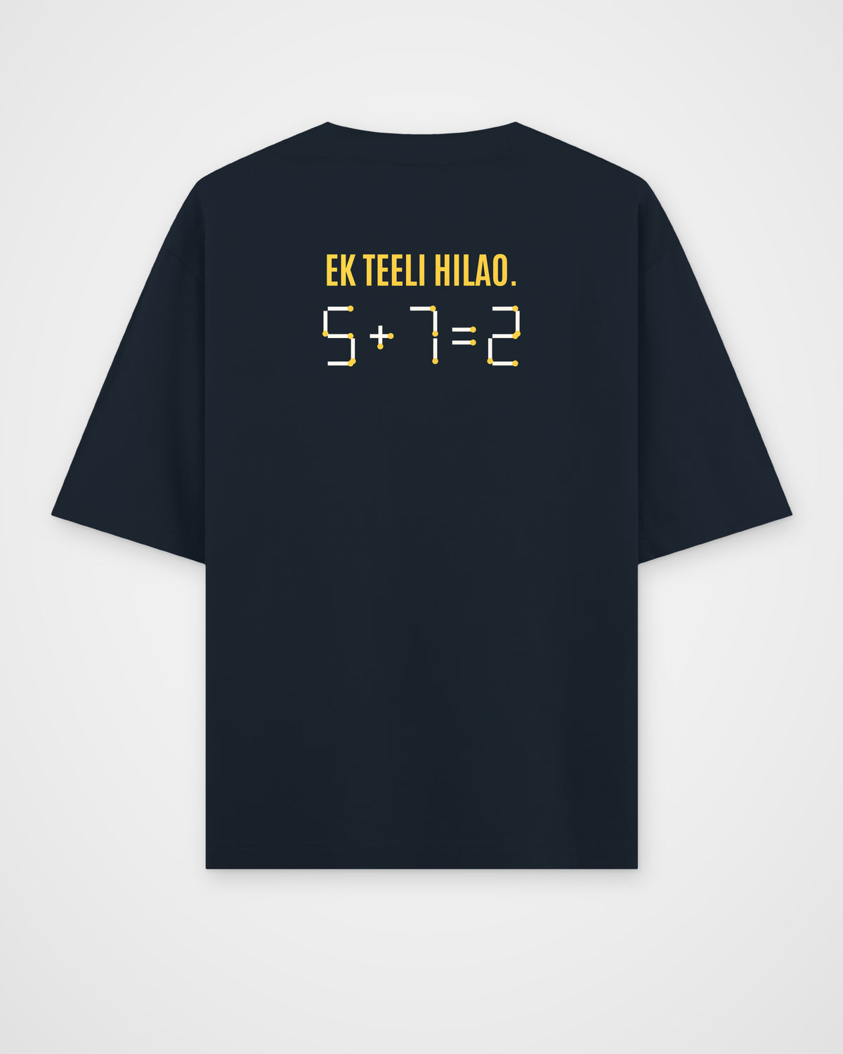 Navy Blue oversized t-shirt, back view with one large puzzle print