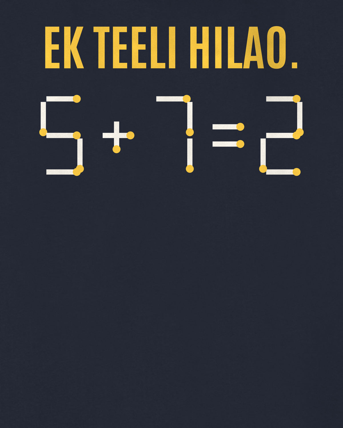 Navy Blue oversized hoodie, close-up of the back puzzle print: Ek teeli hilao: 5 + 7 = 2