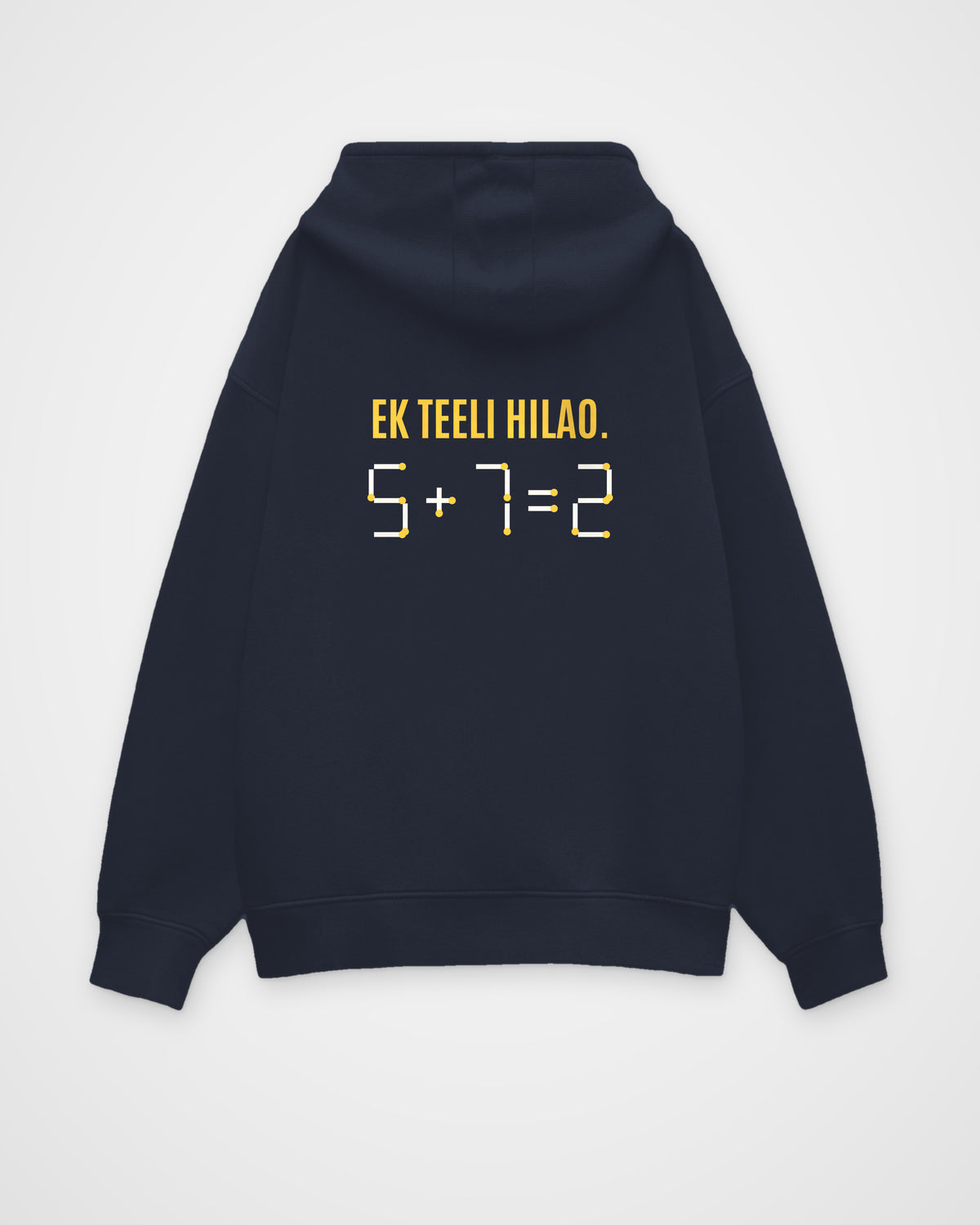 Navy Blue oversized hoodie, back view with one large puzzle print