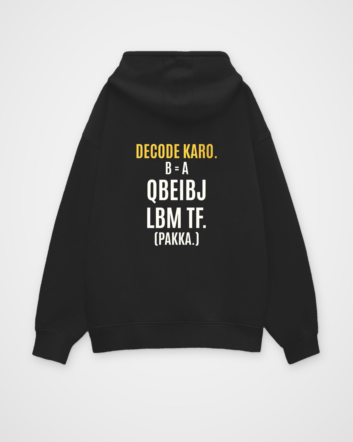 Black oversized hoodie, back view with one large puzzle print