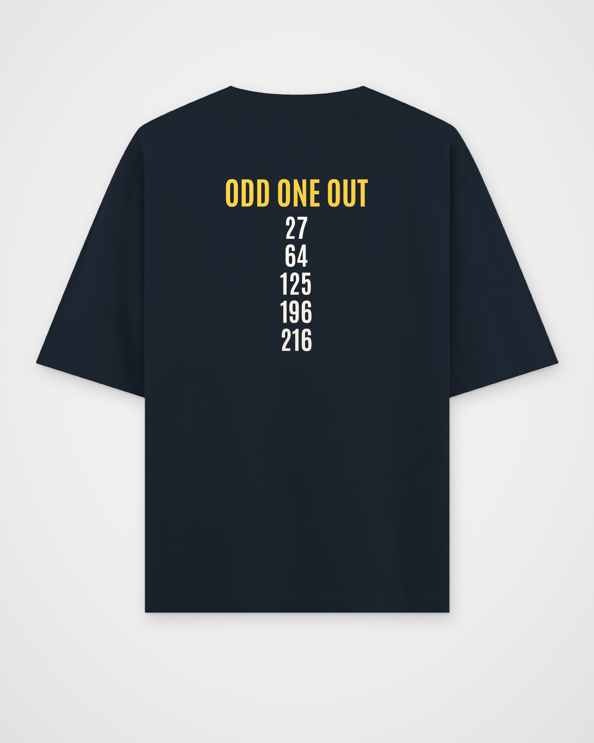 Navy Blue oversized t-shirt, back view with one large puzzle print