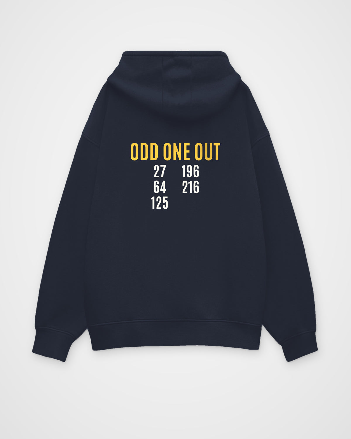 Navy Blue oversized hoodie, back view with one large puzzle print