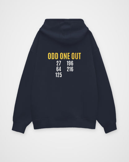 Navy Blue oversized hoodie, back view with one large puzzle print