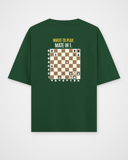 Bottle Green oversized t-shirt, back view with one large puzzle print