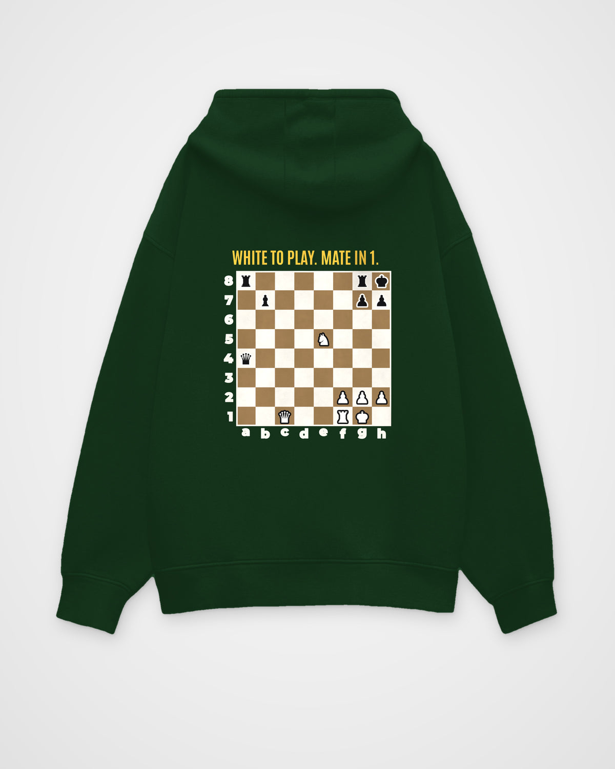 Bottle Green oversized hoodie, back view with one large puzzle print