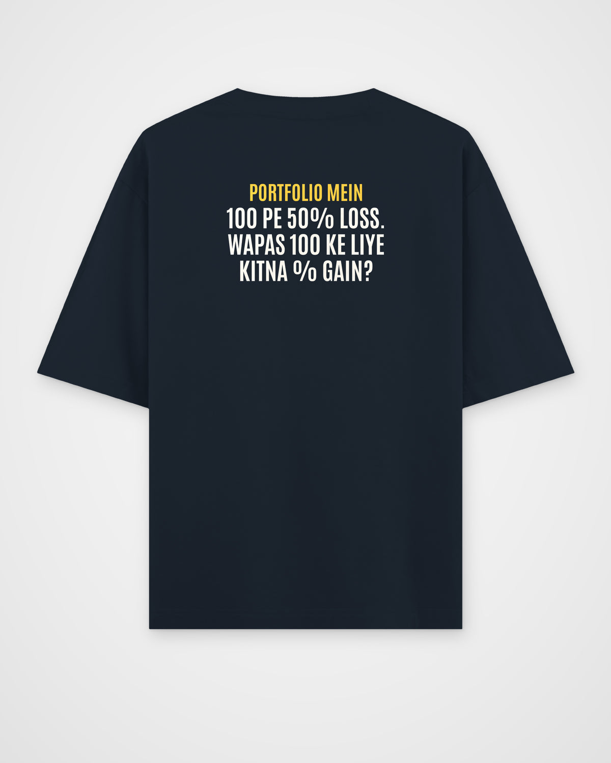 Navy Blue oversized t-shirt, back view with one large puzzle print