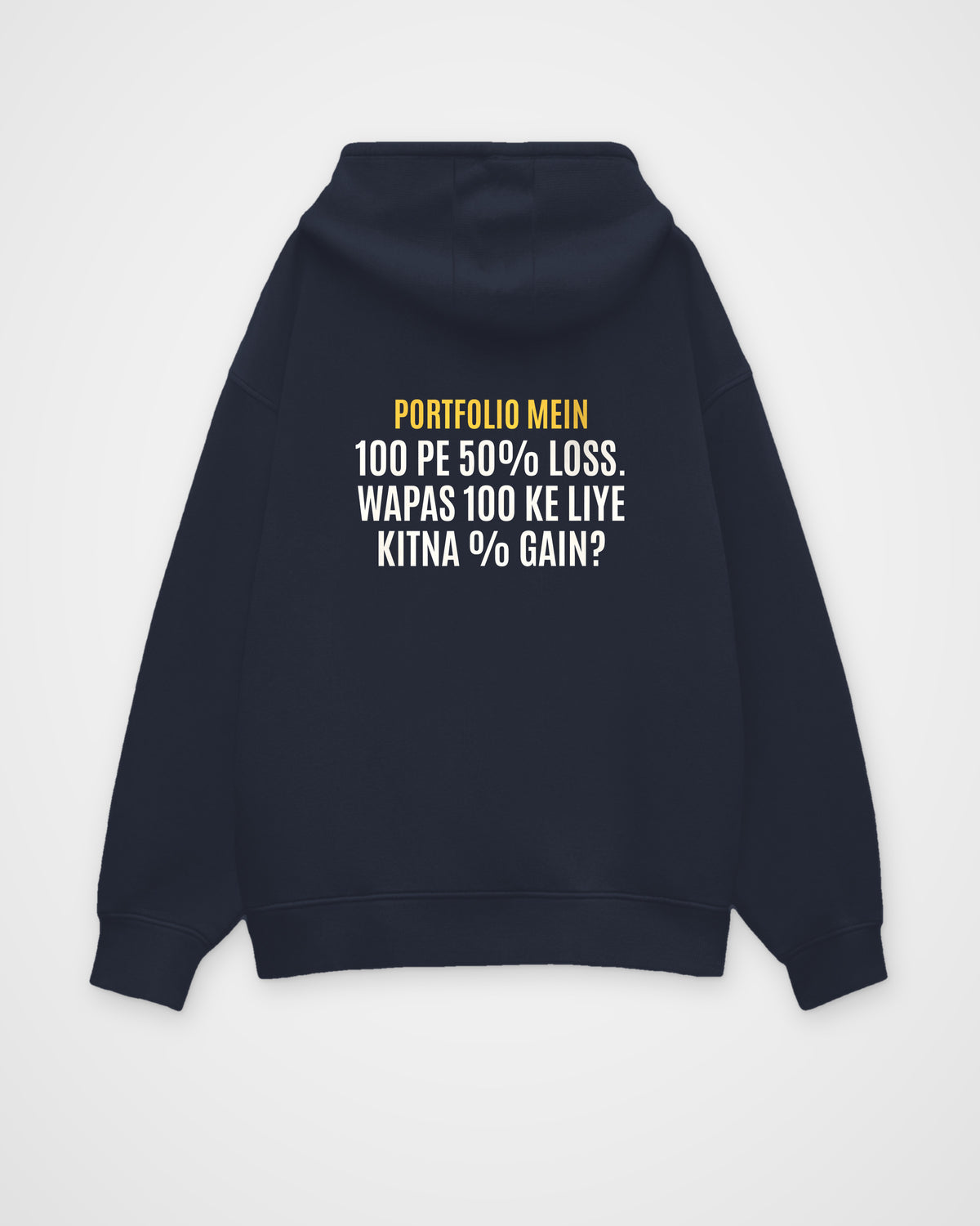 Navy Blue oversized hoodie, back view with one large puzzle print