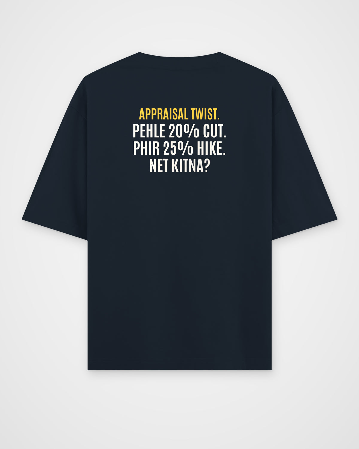 Navy Blue oversized t-shirt, back view with one large puzzle print