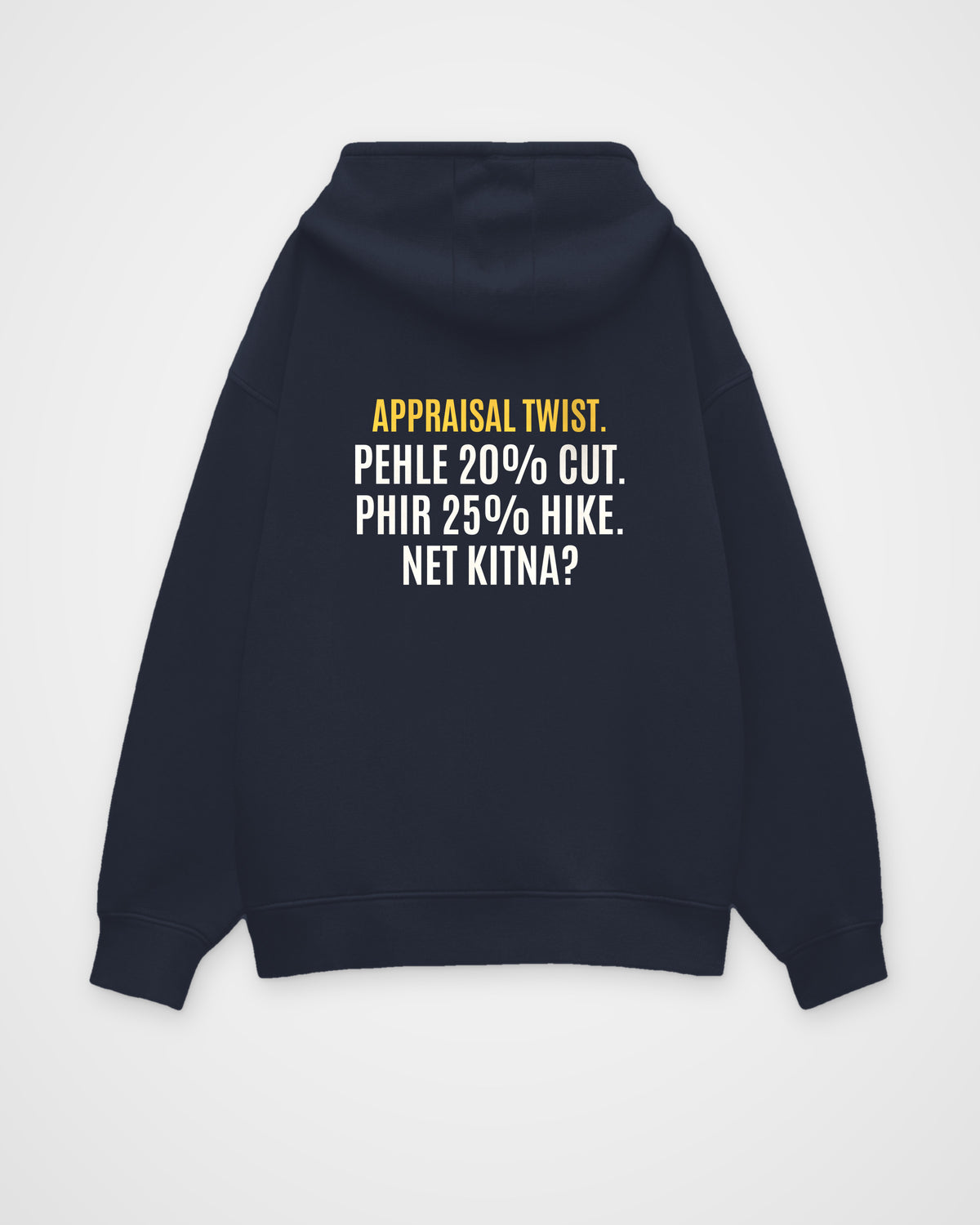 Navy Blue oversized hoodie, back view with one large puzzle print