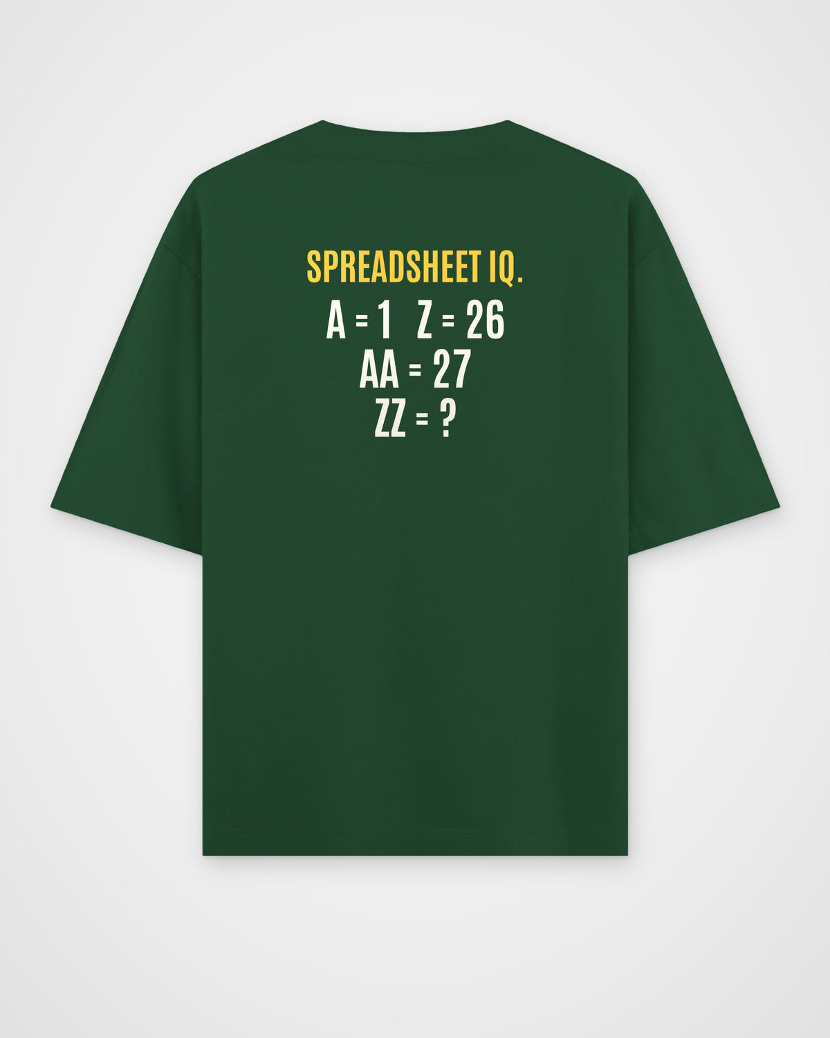 Bottle Green oversized t-shirt, back view with one large puzzle print