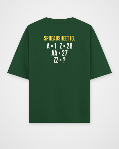 Bottle Green oversized t-shirt, back view with one large puzzle print