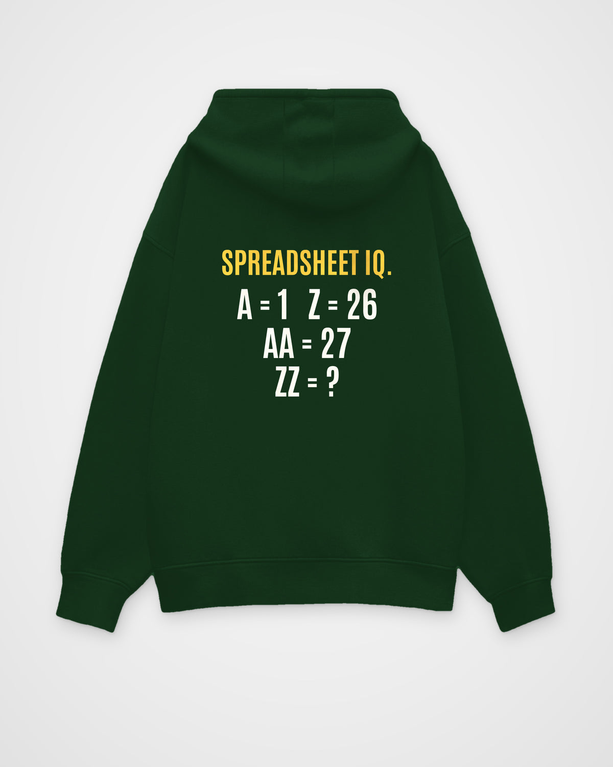 Bottle Green oversized hoodie, back view with one large puzzle print