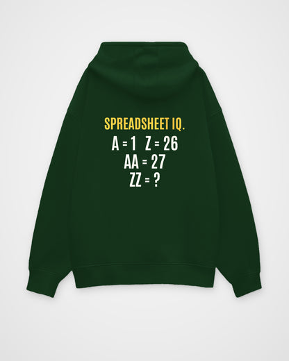 Bottle Green oversized hoodie, back view with one large puzzle print
