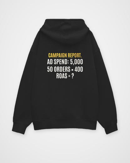 Black oversized hoodie, back view with one large puzzle print