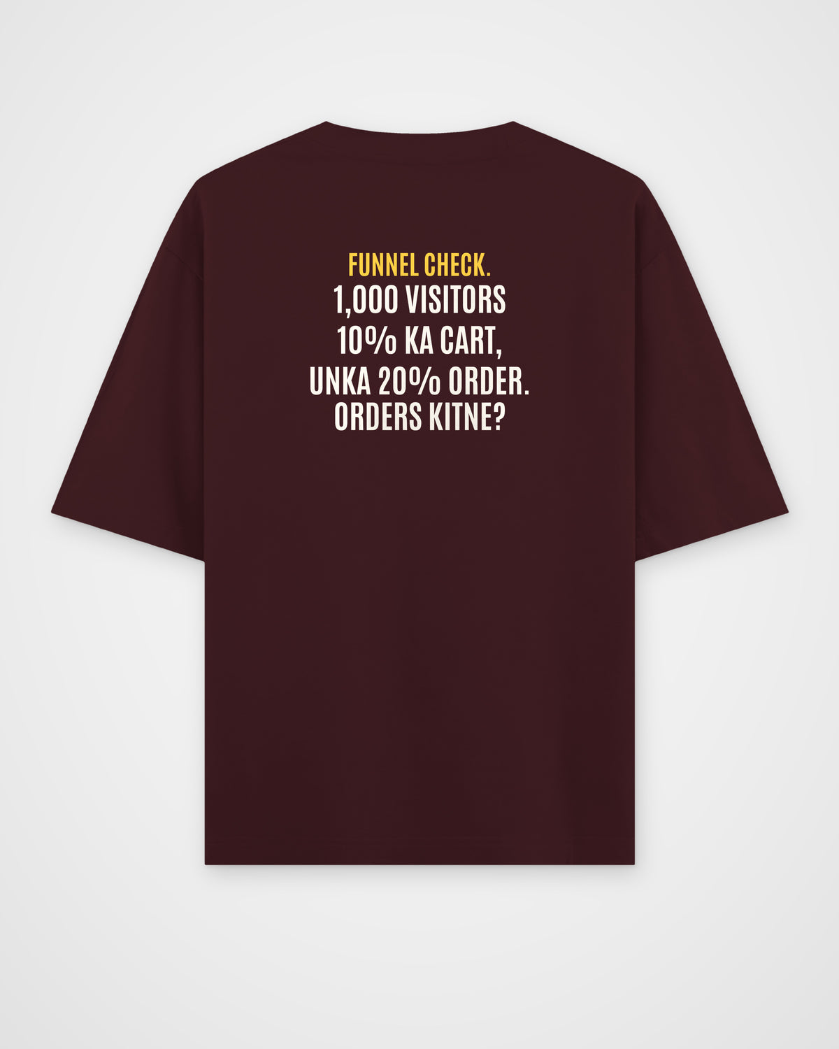 Maroon oversized t-shirt, back view with one large puzzle print