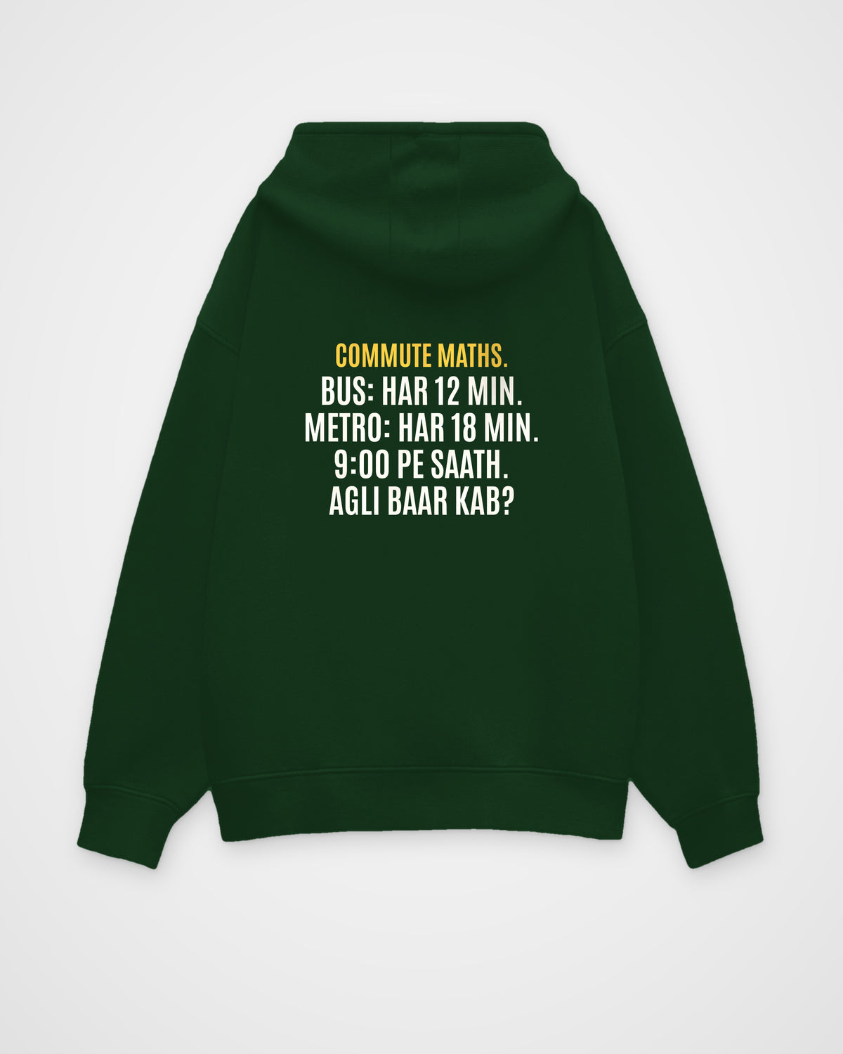 Bottle Green oversized hoodie, back view with one large puzzle print