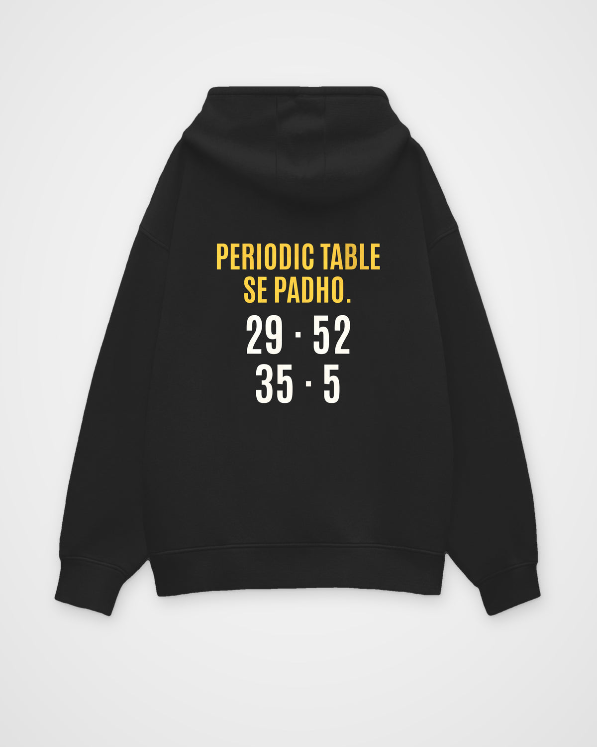 Black oversized hoodie, back view with one large puzzle print