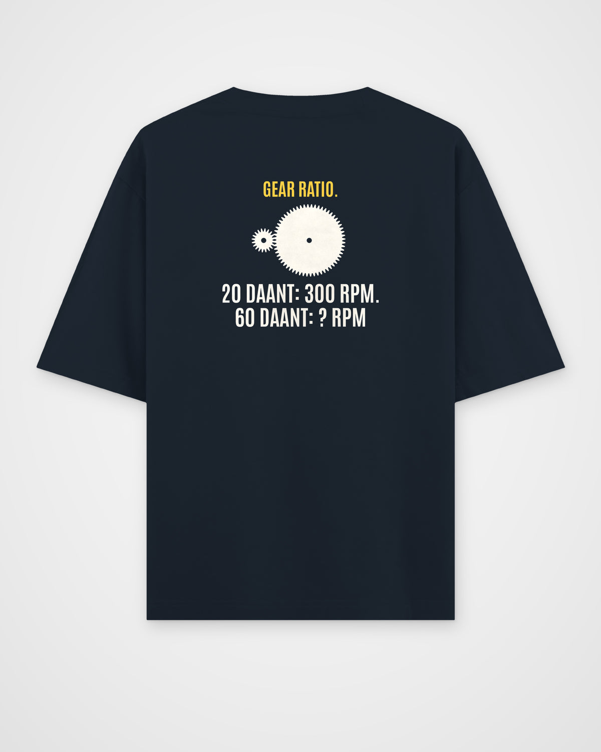 Navy Blue oversized t-shirt, back view with one large puzzle print