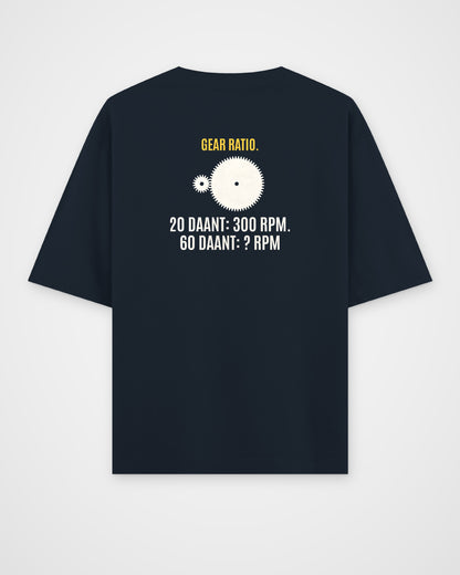 Navy Blue oversized t-shirt, back view with one large puzzle print